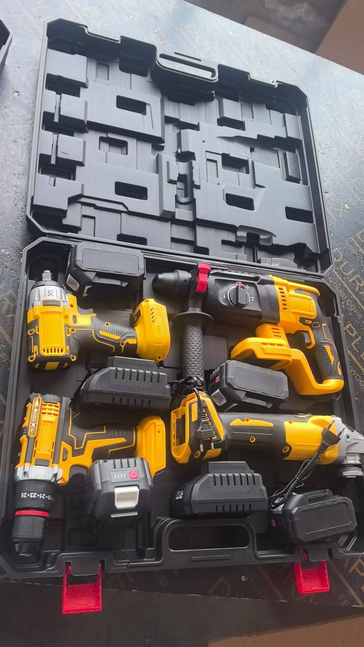 21V Brushless Cordless Power Tool Combo Kit: 5 Set with Drill, Impact Wrench, Angle Grinder, Circular Saw & Rotary Hammer