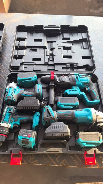 21V Brushless Cordless Power Tool Combo Kit: 5 Set with Drill, Impact Wrench, Angle Grinder, Circular Saw & Rotary Hammer