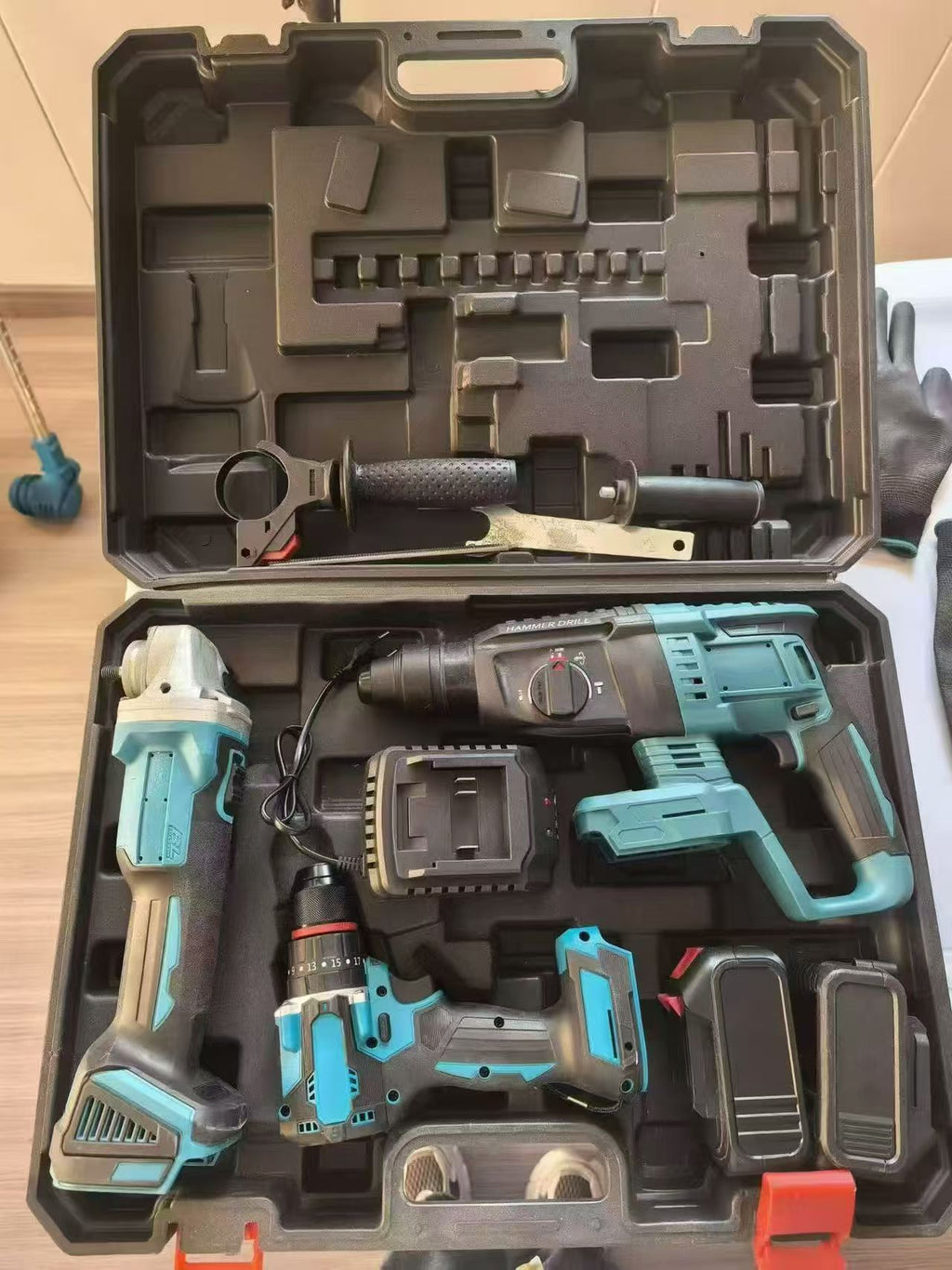21V Brushless Cordless Power Tool Combo Kit: 5 Set with Drill, Impact Wrench, Angle Grinder, Circular Saw & Rotary Hammer