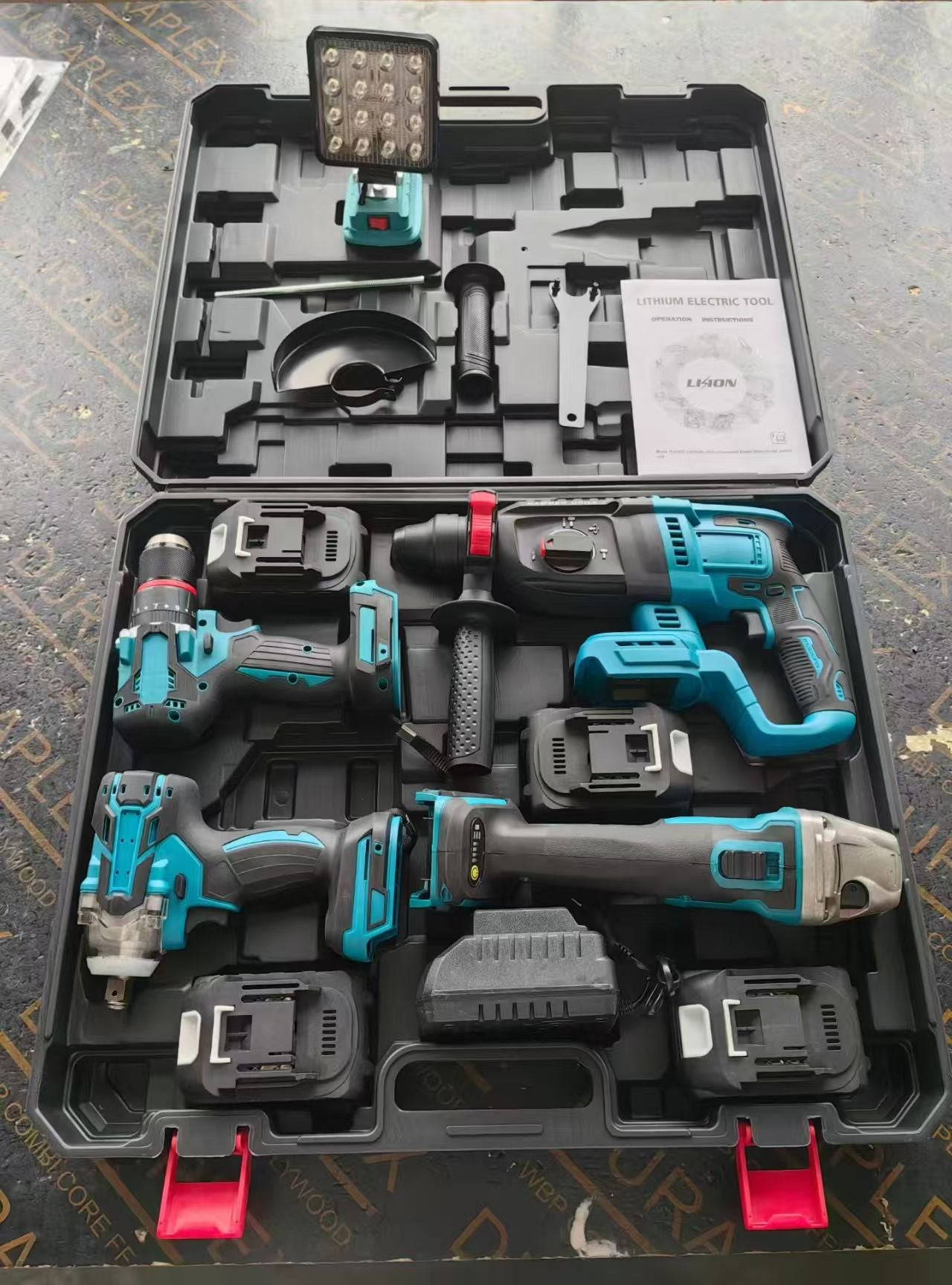 21V Brushless Cordless Power Tool Combo Kit: 5 Set with Drill, Impact Wrench, Angle Grinder, Circular Saw & Rotary Hammer