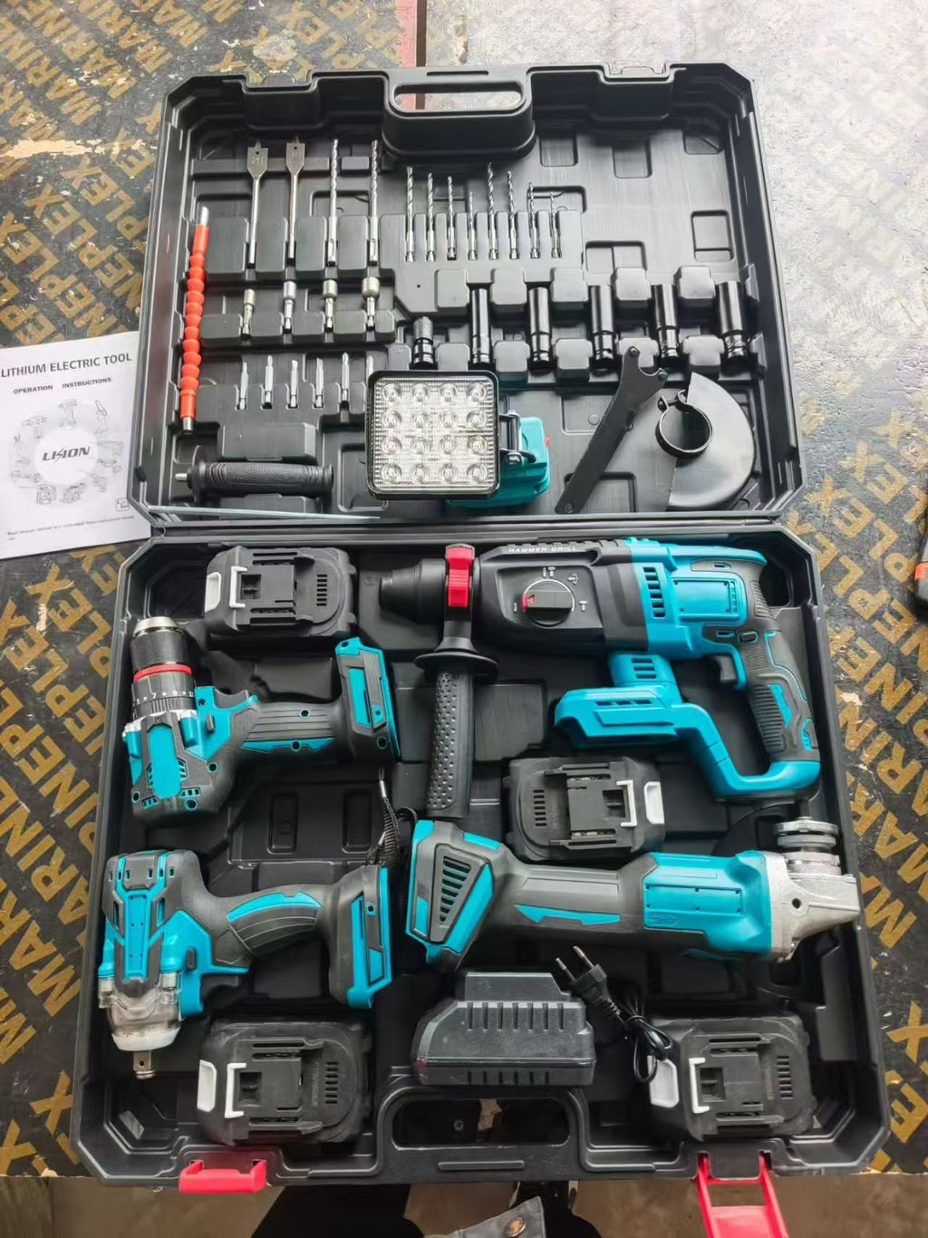 21V Brushless Cordless Power Tool Combo Kit: 5 Set with Drill, Impact Wrench, Angle Grinder, Circular Saw & Rotary Hammer