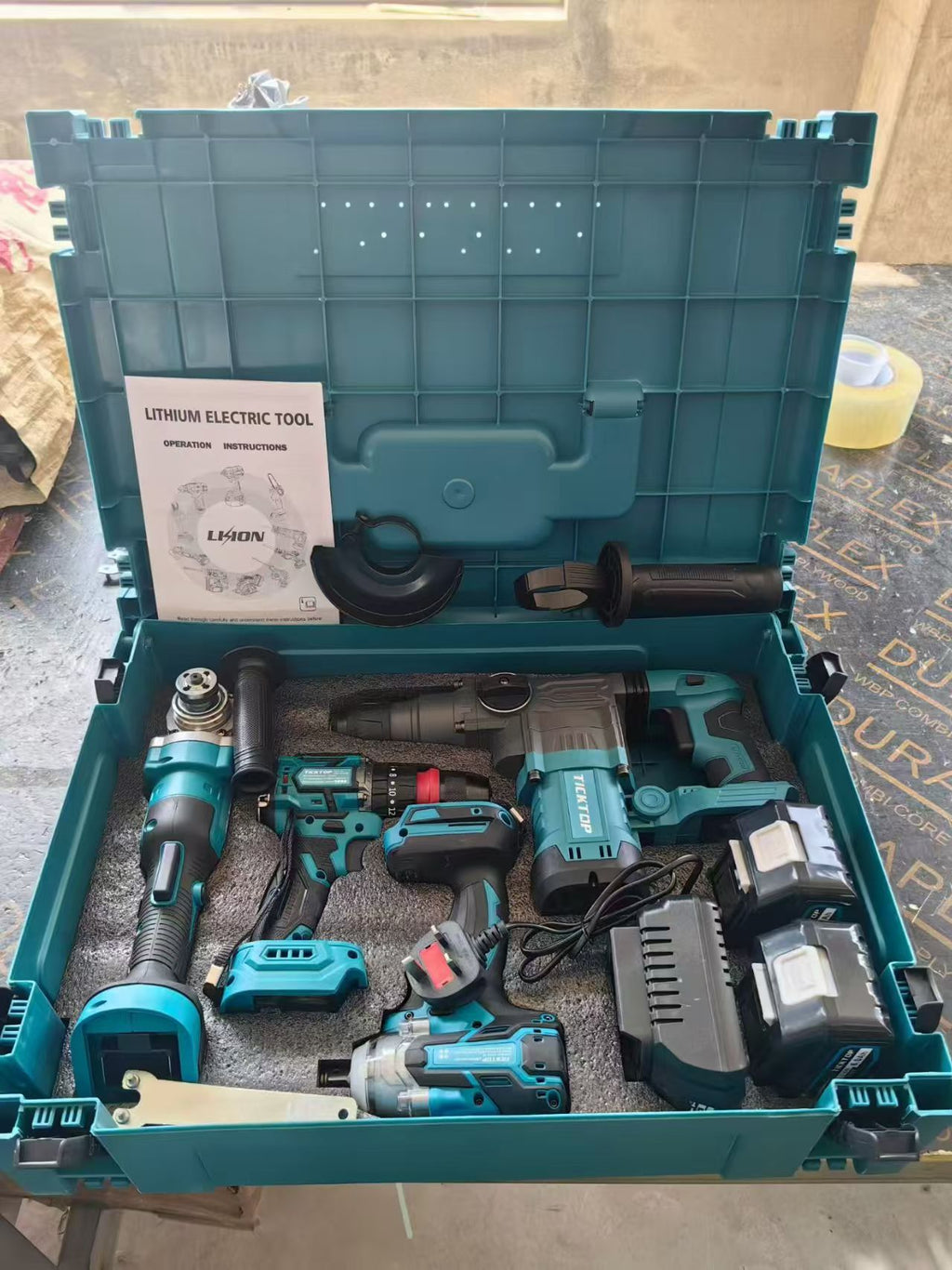 21V Brushless Cordless Power Tool Combo Kit: 5 Set with Drill, Impact Wrench, Angle Grinder, Circular Saw & Rotary Hammer