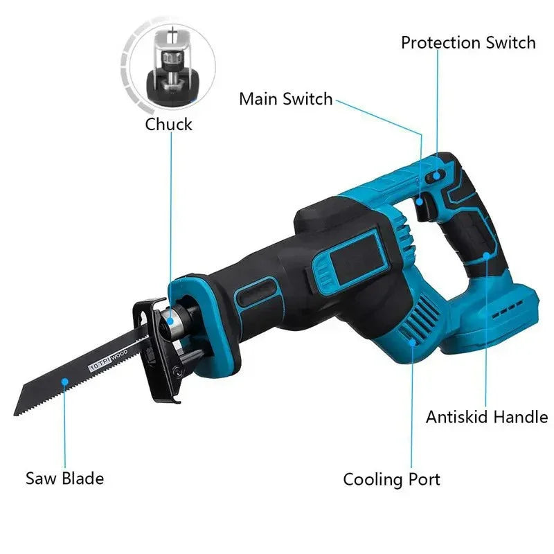21V Cordless Reciprocating Saw, 10/50mm Cutting Depth, 25mm Stroke, Variable Speed